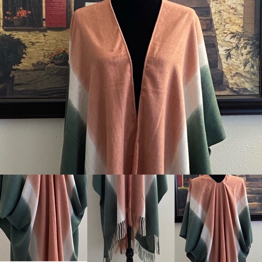 ℋ𝒫💐Fringed Boho Dyed Boho Poncho Cardigan - Picture 8 of 13